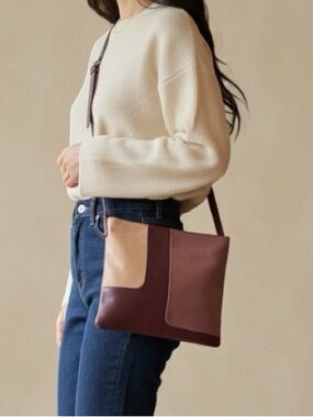 Furla Colorblock Leather Shoulder Bag in Burgundy, Mauve & Cream
